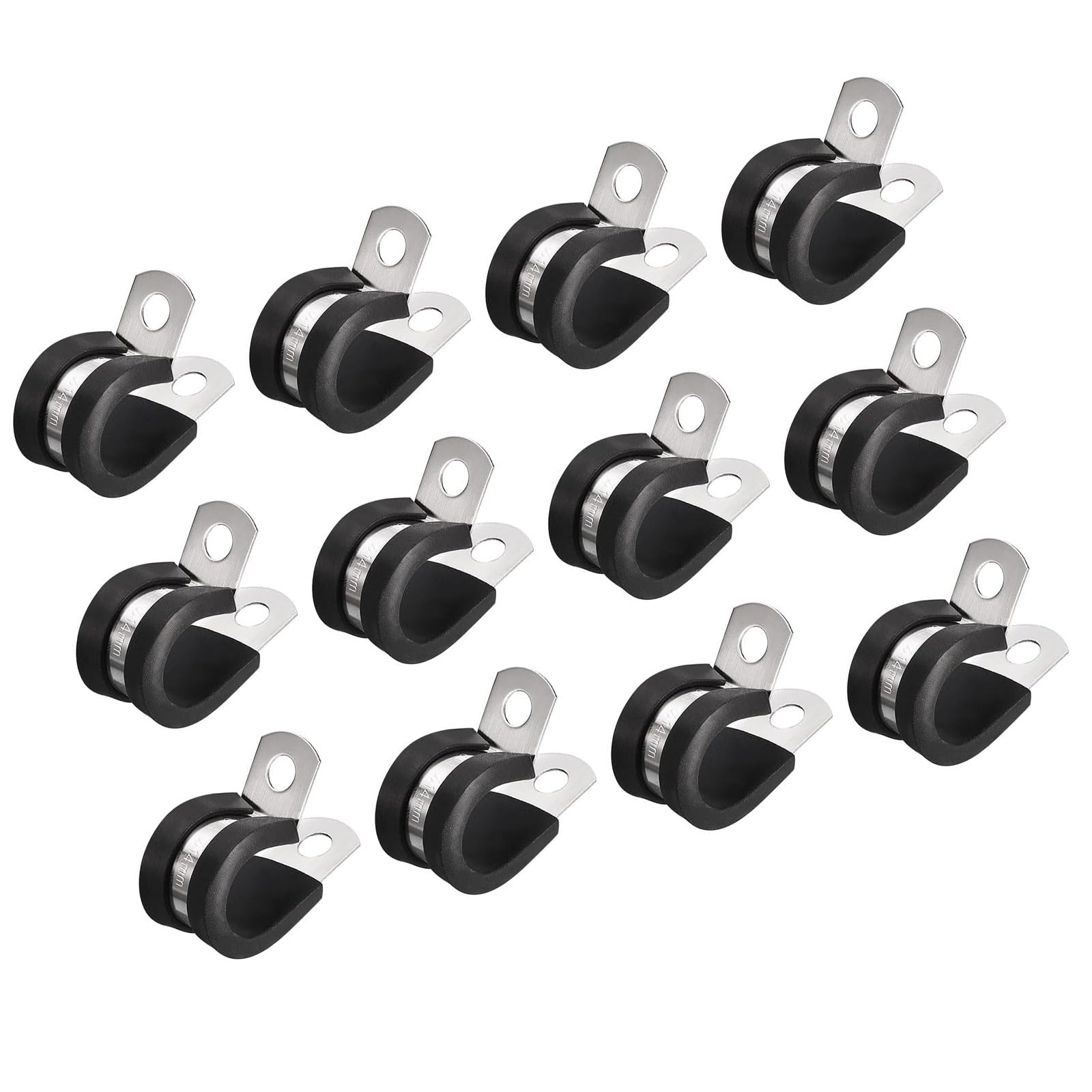 MACHSWON 12Pcs 9/16 Inch(14mm) Cable Clamp, Rubber Cushioned Insulated Clamp 304 Stainless Steel R Shape Bracket Metal Pipe Clamp Tube Holder for Wire Hose Tube