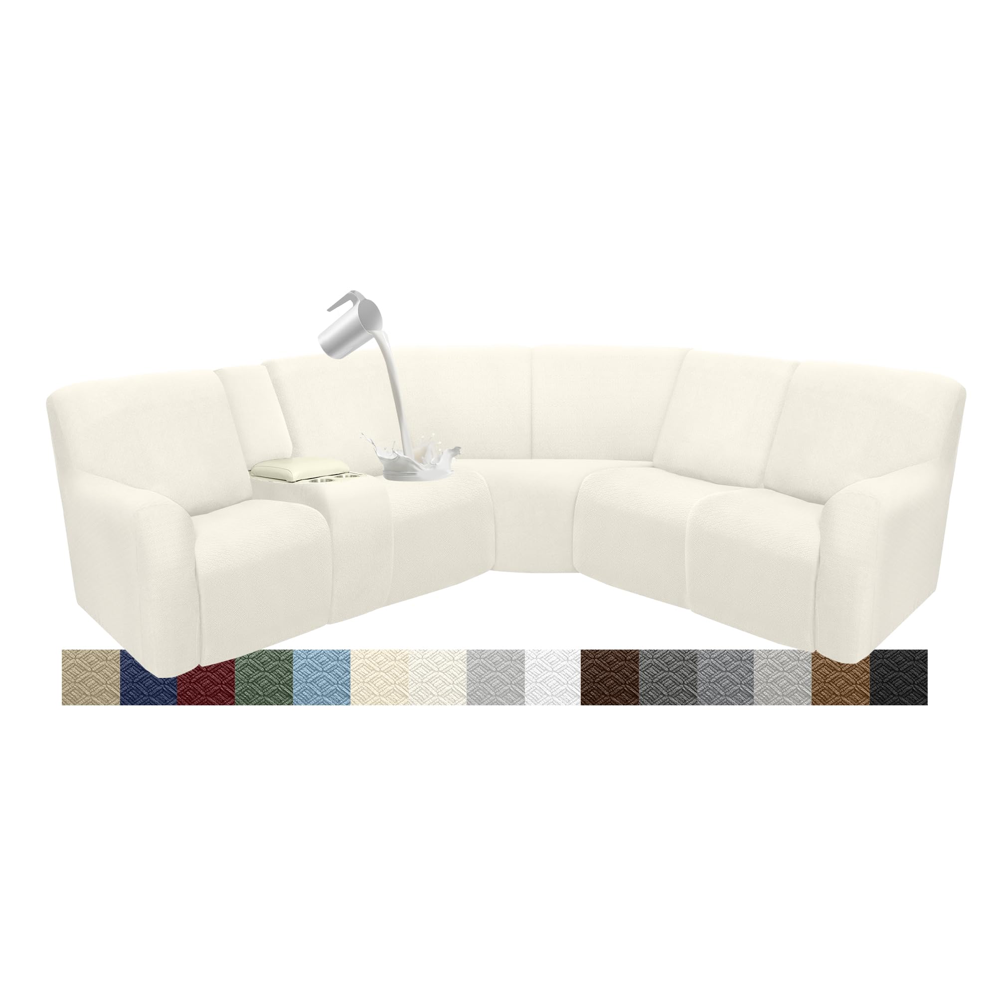 Photo 1 of ROFASVCO Couch Covers for Sectional Sofa Reclining Sectional Couch Covers L Shape Waterproof Washable Recliner Sofa Cover Stretch Corner Recliner Slipcovers (5 Seater 1 Console Cover, Cream)