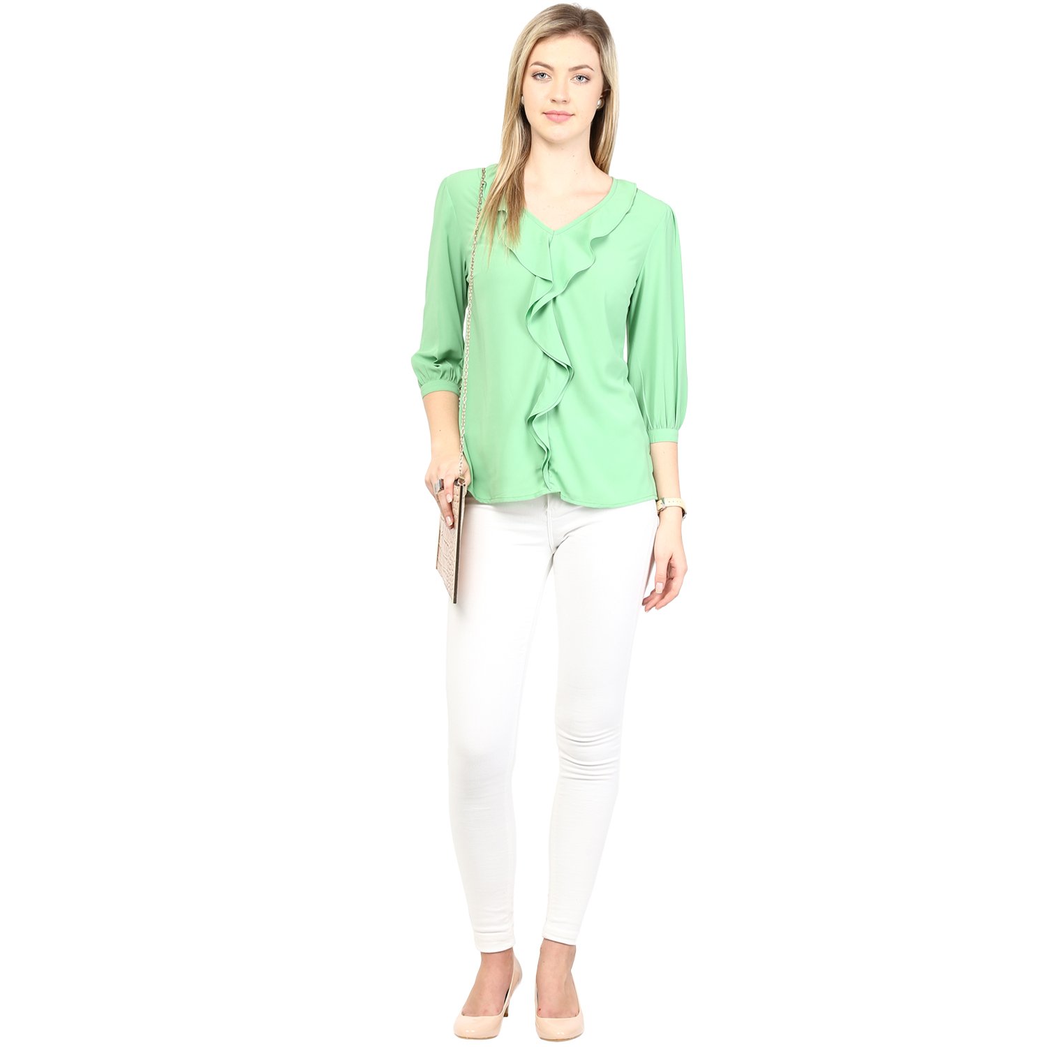 rare women green georgette top (ep1033a)