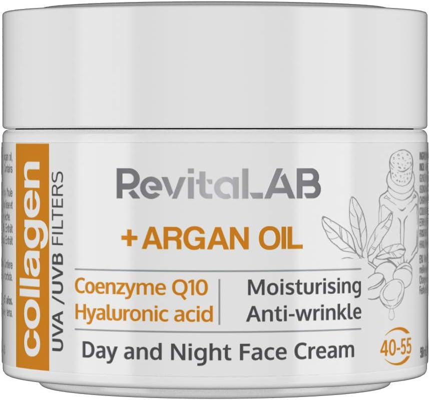 RevitaLAB Day and Night Collagen Anti-Ageing Moisturiser, Enriched with Hyaluronic Acid, Q10, Argan Oil and a UVA/UVB Filter