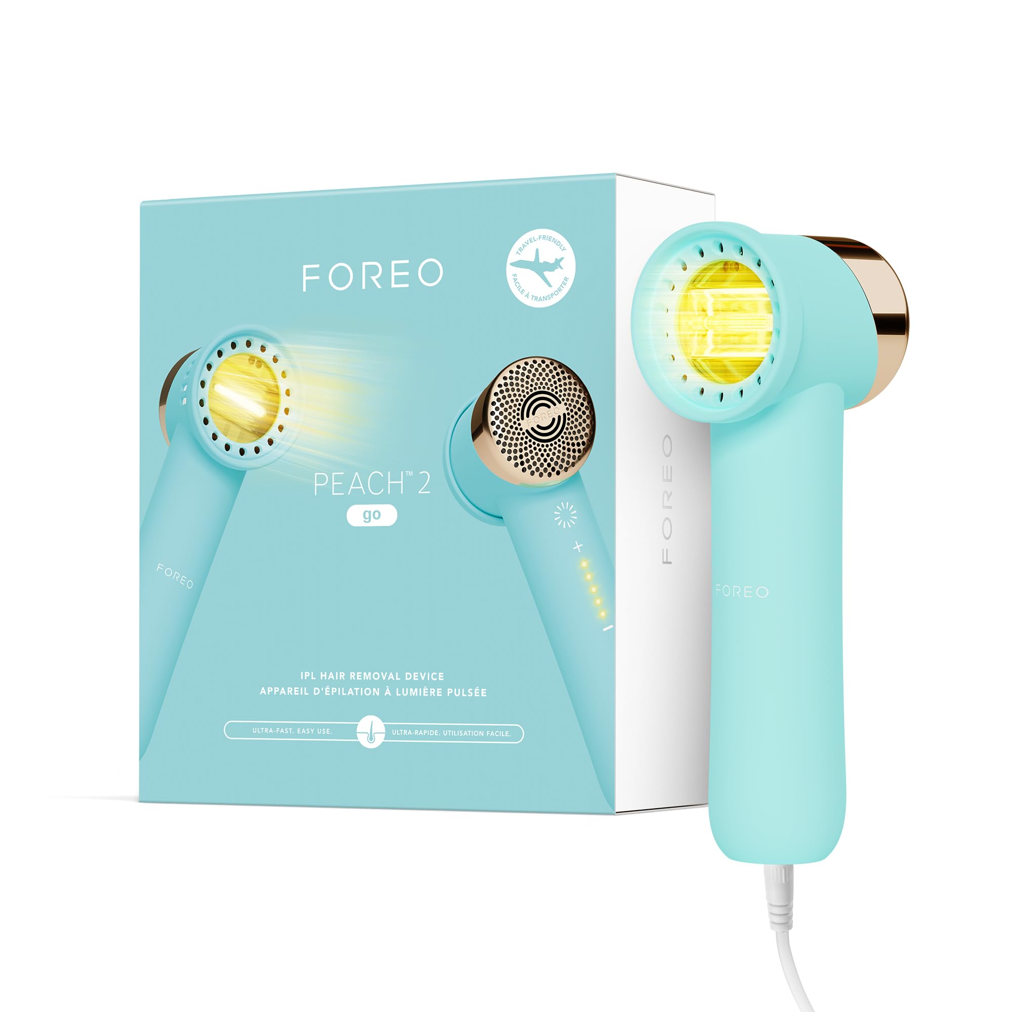 FOREO Peach 2 go Arctic Blue IPL Hair Removal Device - Travel-Friendly Permanent Hair Removal - Painless Hair Removal - Skin Cooling & Silicone Shield