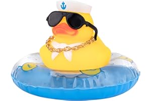 wonuu Car Rubber Duck Car Duck Decoration Dashboard Car Ornament for Car Dashboard Decoration Accessories with Mini Swim Ring Necklace and Sunglasses (A_Navy Duck)