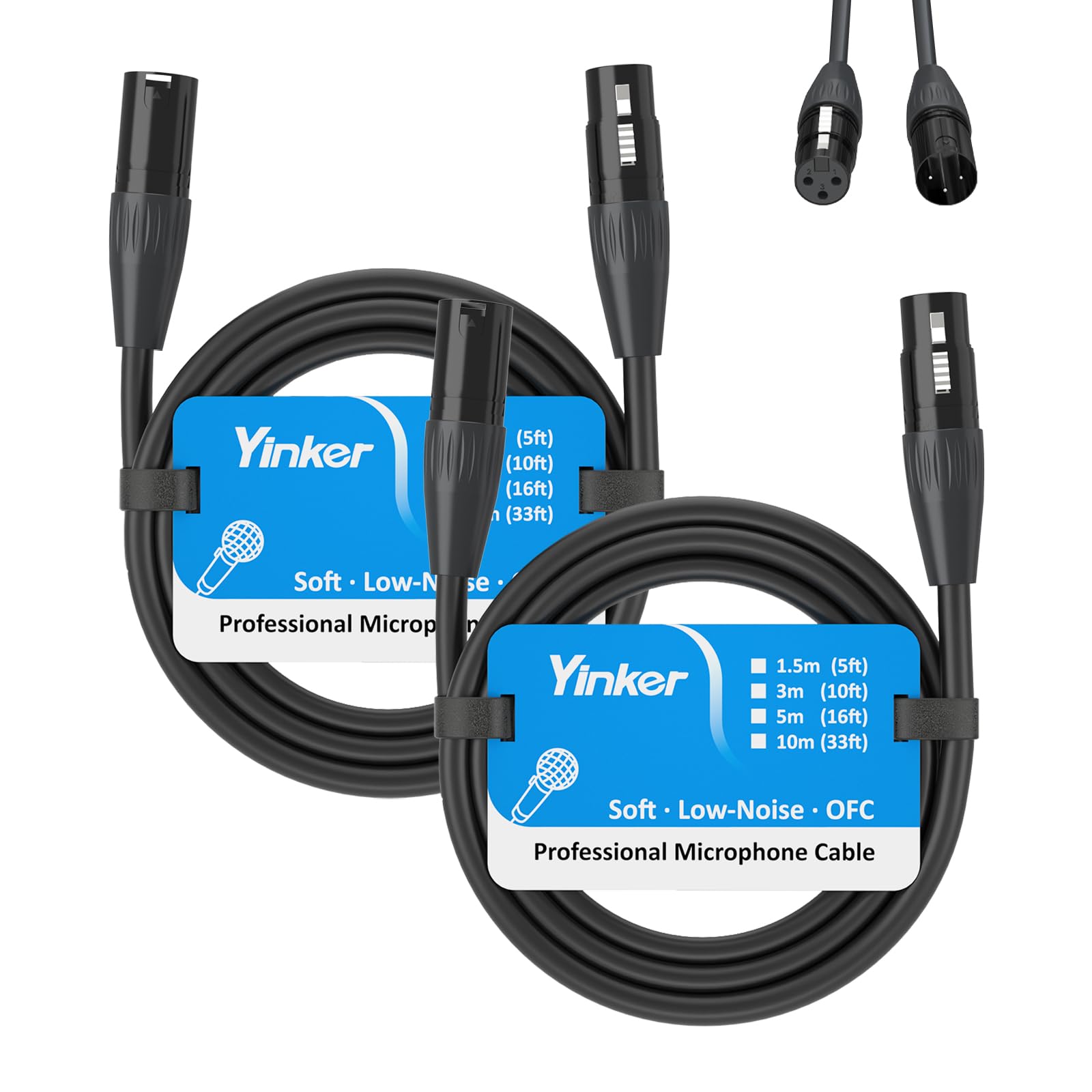 Yinker XLR Cables (3-Pin, 2 Pack 1.5M), Male to Female Microphone Cable, Balanced Mic Cord with Oxygen-Free Copper for Pro Audio, Studio & Stage Use