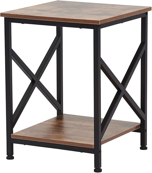 Amazon Com Kinbor X Design End Table Nightstand Coffee Table With 2 Tier Storage Shelf Metal Frame Wood Top For Living Room Bedroom Industrial Style Kitchen Dining