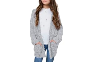 Imily Bela Girls Cardigan Open Front Popcorn Knit Long Sleeve Sweaters Coat with Pockets