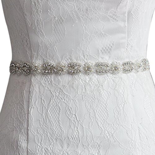 Handmade Exquisite Rhinestone Sash Bridal Wedding Belt Pearl Sash Belt for Party Prom Evening Dresses RA361 (White)
