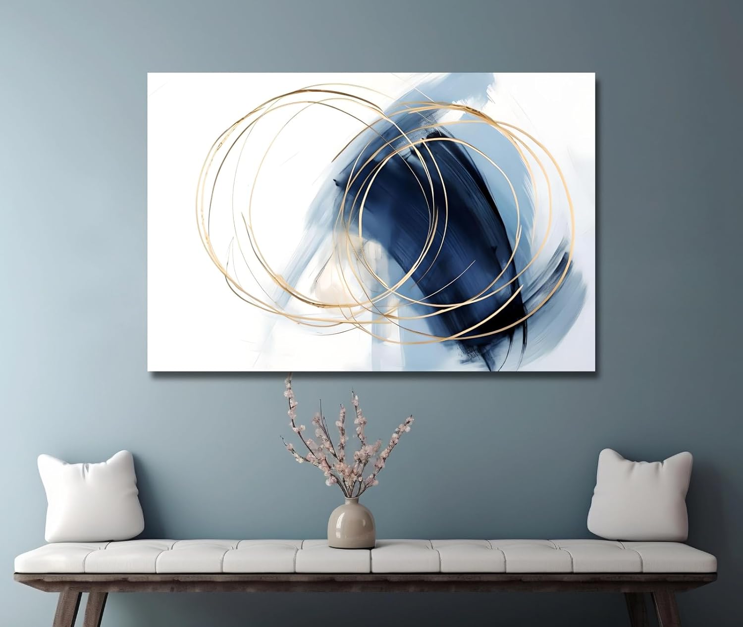 Paintings - YokiMino Navy Blue Abstract Canvas Wall Art - Colorful Graffiti Painting on White Background Modern Artwork Decor for Living Room Bedroom Bathroom and Office (20