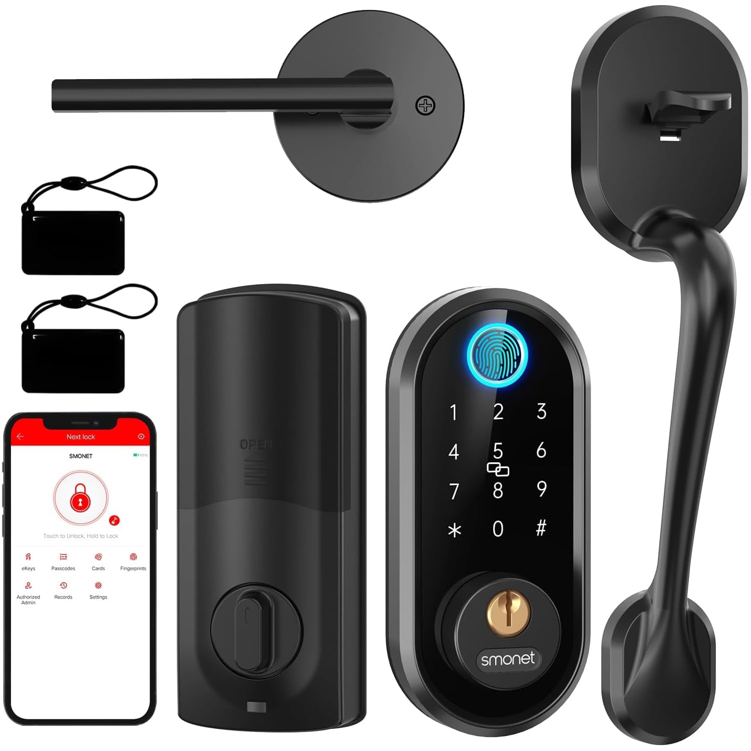 Photo 1 of Keyless Entry Door Lock Handle: SMONET Smart Front Door Lock Set, Alexa Deadbolt Locks Front Door Handle, Bluetooth Digital Keypad Lock Black