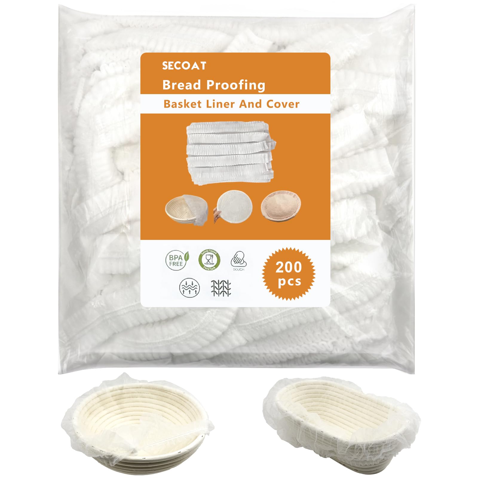 Photo 1 of 200 Pack Banneton Bread Proofing Basket Liner,21" Bread Bowls Liner Non-Stick Dough,BPA-Free Non Woven Sourdough Bread Basket Liners,Elastic Banneton Liners for Prevents Dough from Sticking to Basket