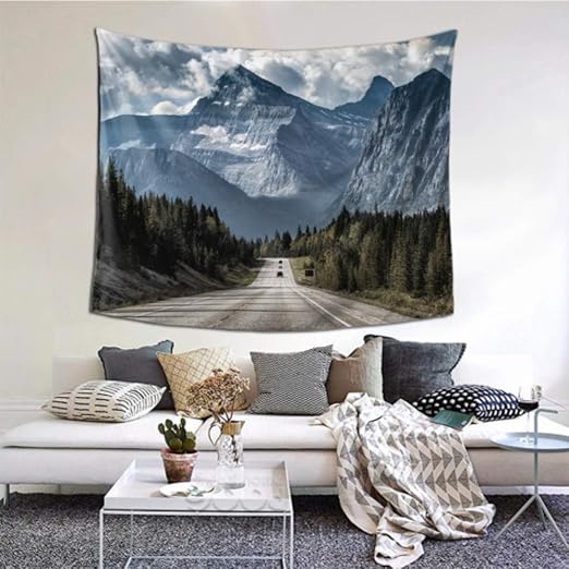Amazon Com Lixhale Male Tapestry Mountain Road And Beautiful Sky Tapestry Wall Decoration 60x51 Inches 152x130cm Wall Hanging Art Home Decor Polyester For Living Room Bedroom Dorm Home Kitchen