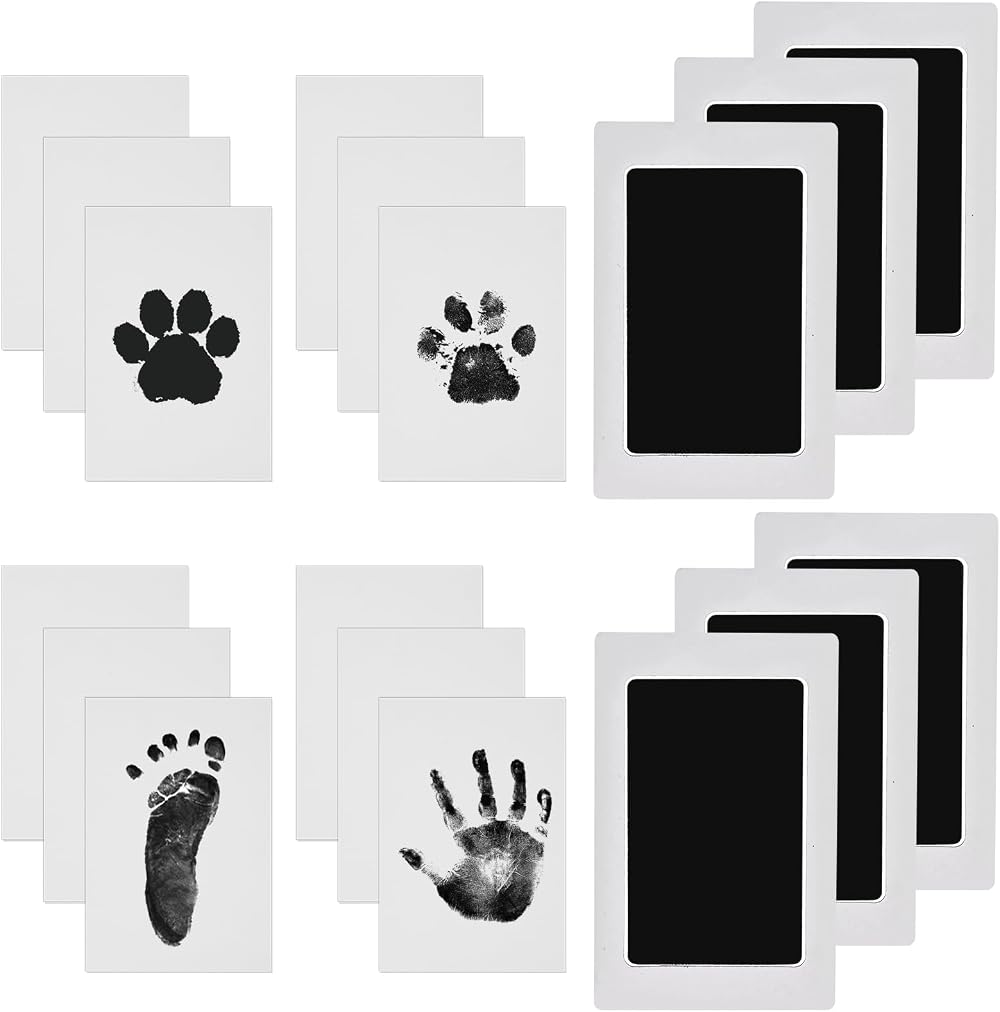 Nabance Baby Handprint Footprint Kit Safe Non-Toxic 6 Pads 12 Cards Black