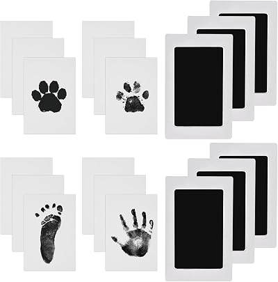 Nabance Baby Handprint Footprint Kit Safe Non-Toxic 6 Pads 12 Cards Black