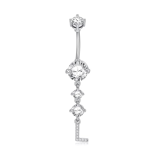 Buy Belly Button Rings Dangle with Initials, Silver Plated Round Cubic