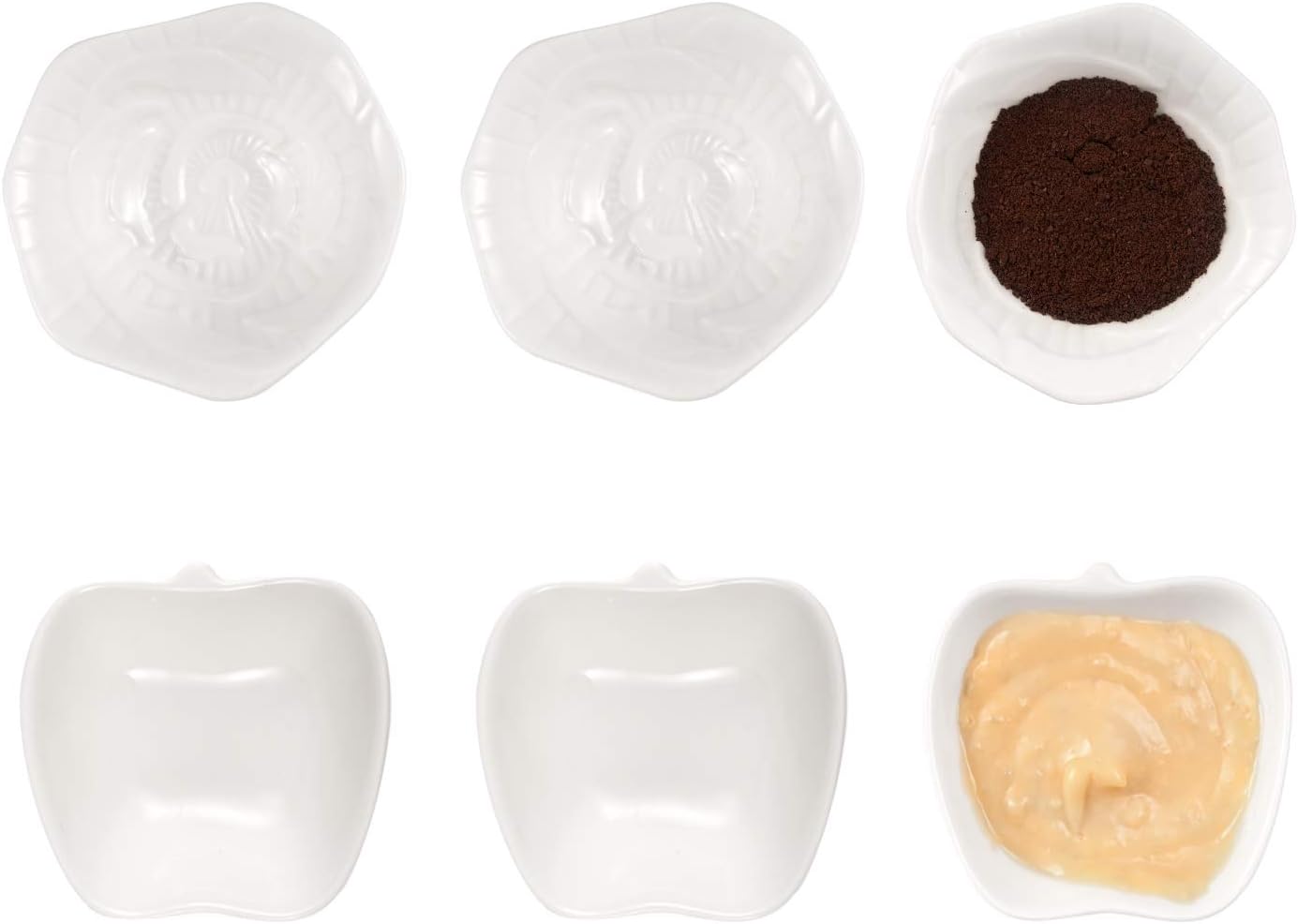 6-Pack Porcelain Dessert Bowl Set，Dipping Bowls/Ramekins, Condiment Dish Soy Sauce Dishes- Dipping Cups Condiment Bowls Dipping Dishes, White Apple & Rose Flower Shaped Dip Bowls Sets