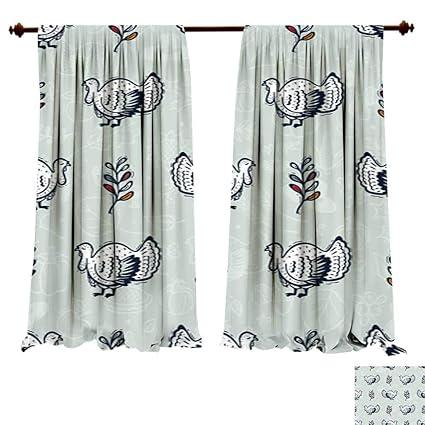 Blackout Curtain Panels Cute Turkey Birds With Autumn Leaves