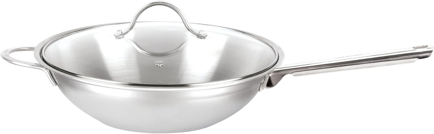 Cool Kitchen Pro Stainless Steel 12 5 Inch Wok With Lid Amazon Ca