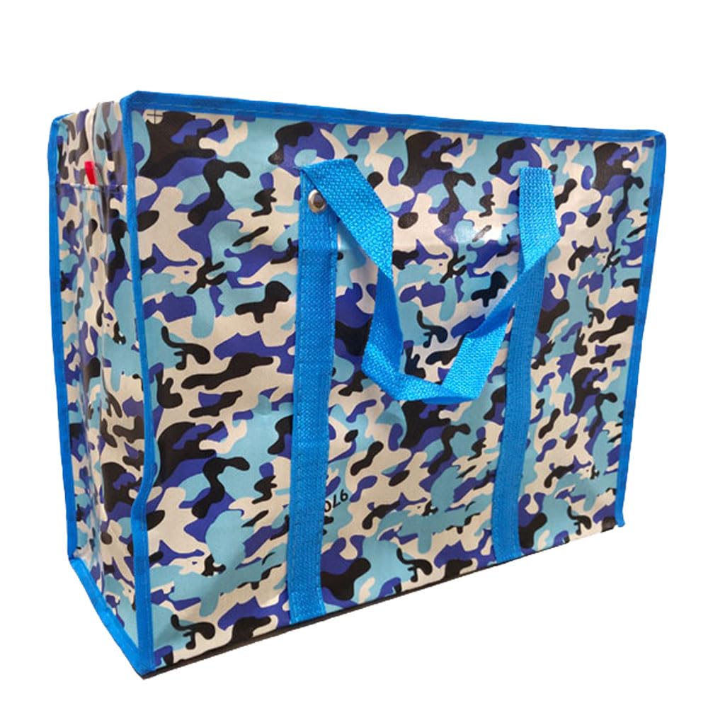 iPEAK Storage Bags Heavy Duty Laundry Bag Waterproof Dust Resistant Reusable Double Zipper Bag For Moving House Clothing, Wardrobe storage, toys, laundry, bedding (1Pack Blue Camouflage)
