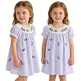 Toddler Baby Girl Mardi Gras Dress Mask Embroidered Striped A Line Dress Short Sleeve Clothes Carnival Outfits