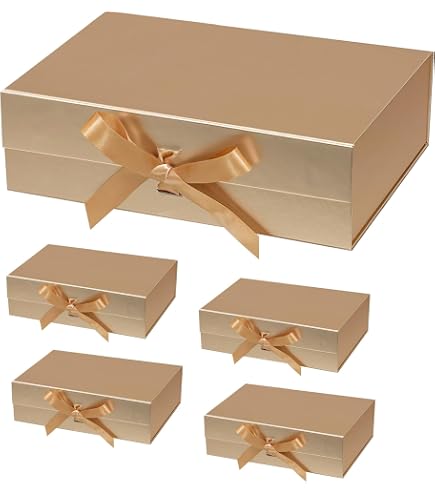 BOXHOME Lot De 5 Grandes Boîtes Cadeaux Pliables Pour Demoiselles D'honneur Avec Couvercles Magnétiques, Rouge, 33 X 25,4 X 12,7 Cm
