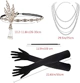Alintor 1920s Flapper Accessories Women Great Gatsby Headpiece Black Gloves view 2