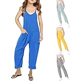 UK loees Jumpsuits for Girls Kids Casual Sleeveless Jumpsuits Spaghetti Strap Romper Long Pants with Pockets