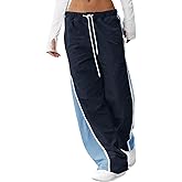 Fisoew Women's Baggy Wide Leg Track Pants Casual Drawstring Elastic Waisted Color Block Workout Y2K Active Pants