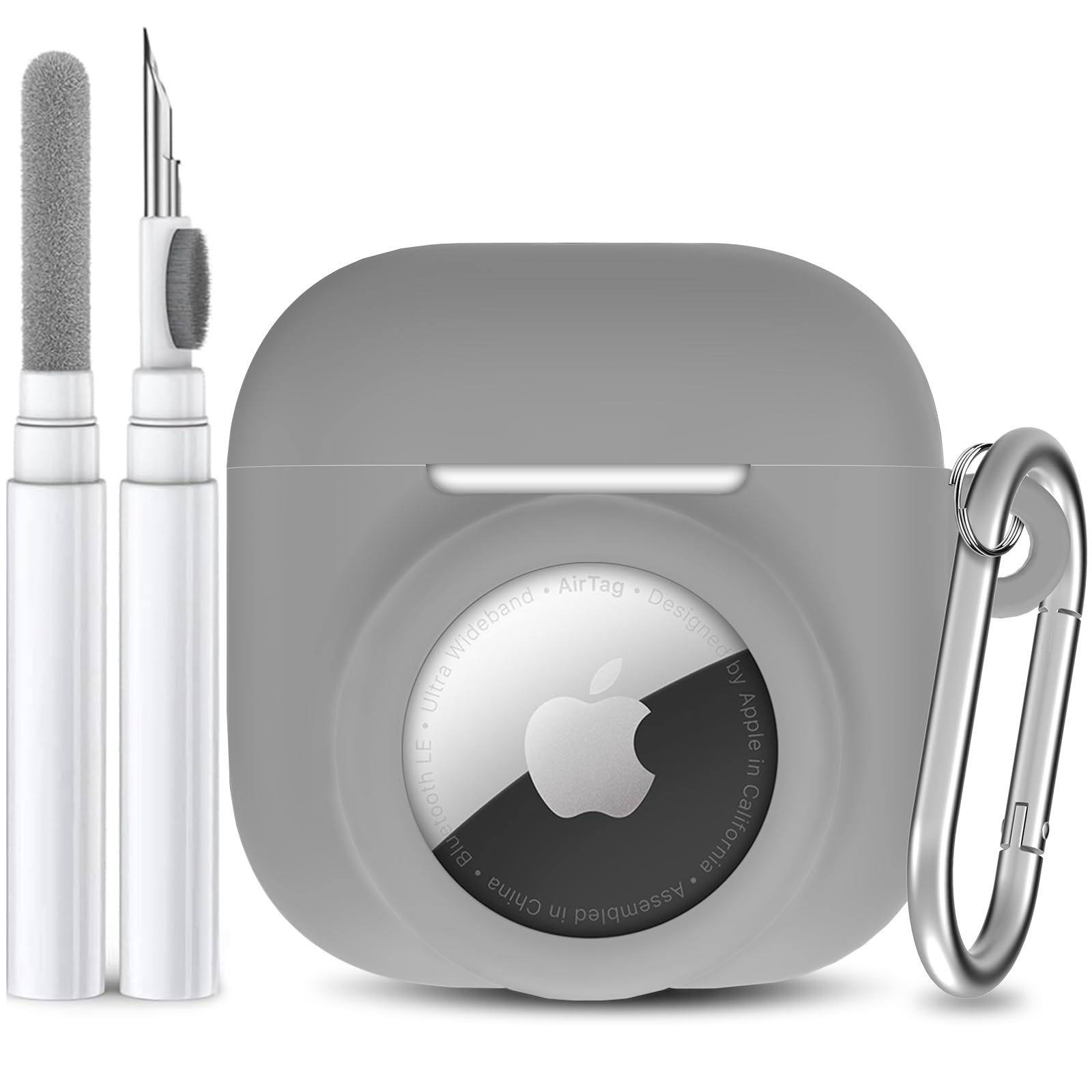 Photo 1 of LDSXAY 2 in 1 Silicone Case Compatible with AirPod 4 and AirTag, Shockproof Protective Skin Cover for AirPods 4th Generation with Cleaner Kit & Carabiner (Grey)