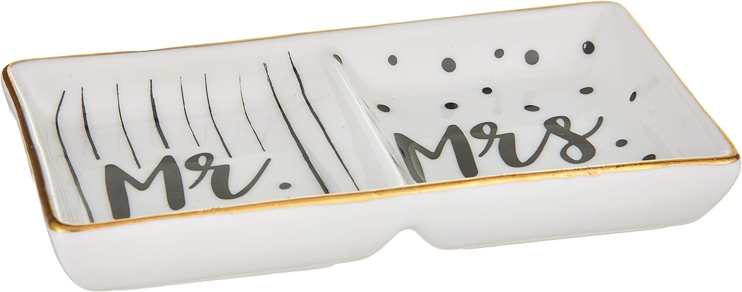 Kate Aspen Mr and Mrs Ring Dish, Wedding Gift, White and Black: Kitchen & Dining