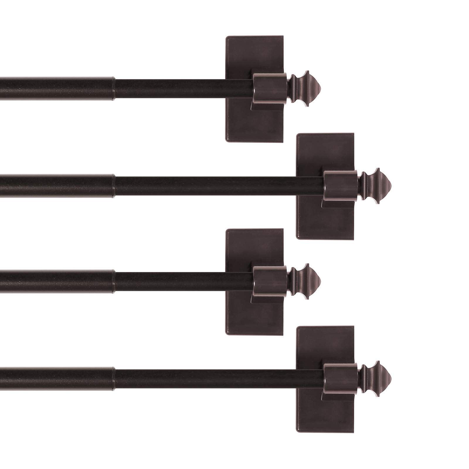 Photo 1 of H.VERSAILTEX 4 PACK Magnetic Curtain Rods for Metal Doors Multi-Use Rods for Small Windows Cafe Sidelight and Iron Steel Places, Tool Free with Square Finials (Adjust from 16 to 28 Inch, Cocoa)