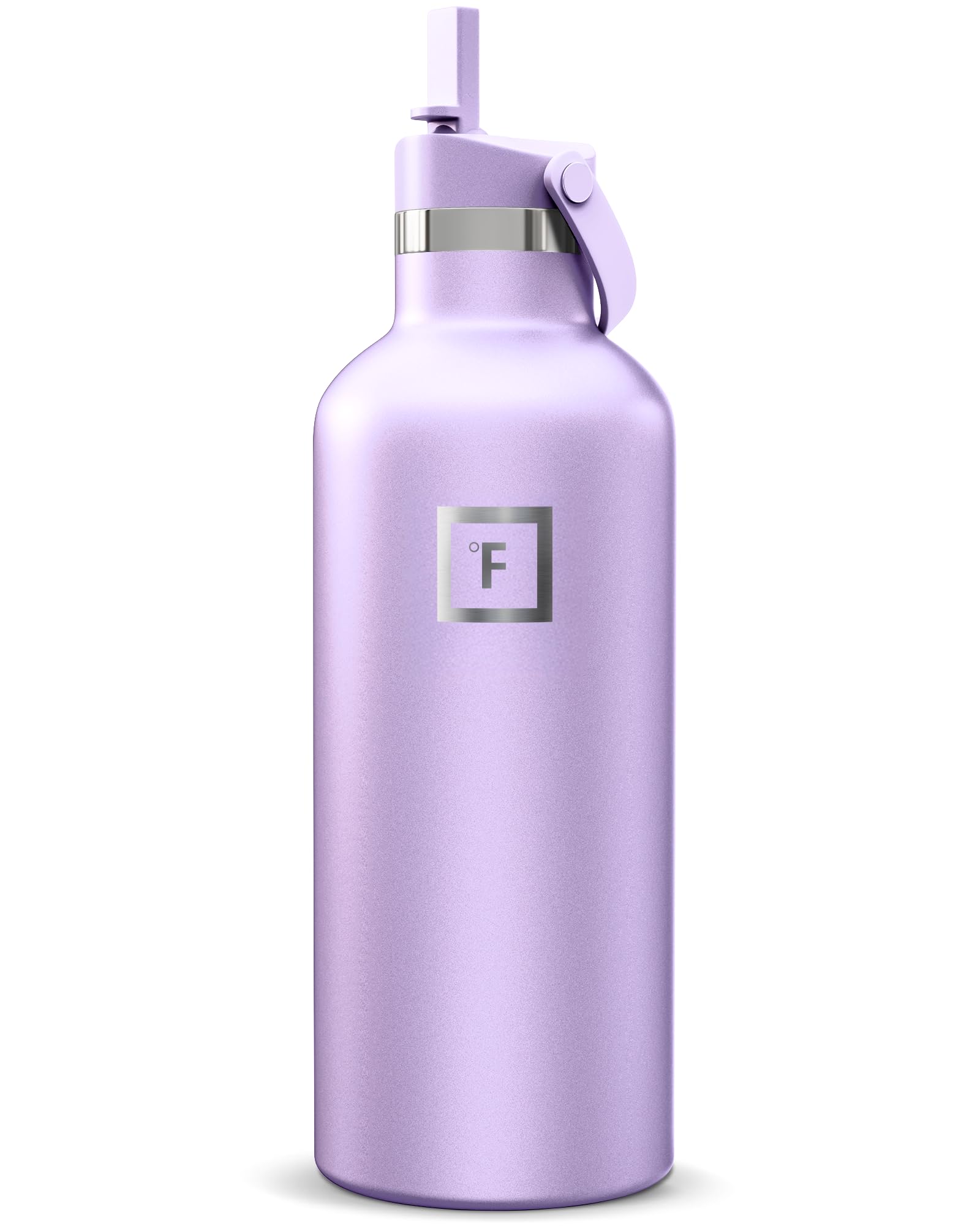 IRON °FLASK Camping & Hiking Hydration Flask with Straw, Narrow Mouth Insulated Stainless Steel Sports Water Bottle - Lavender 32 oz - Straw (1 Lid) Image