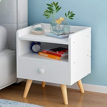 Amazon Com Bedside Table Cabinet White Drawer Wooden Night Stand