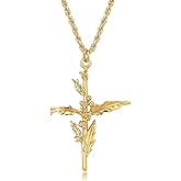 APMUTSS Cross pendant Necklace for Women, Dainty Birth Flower Necklace 18K Gold Plated Trendy Stainless Steel Chain Jewelry