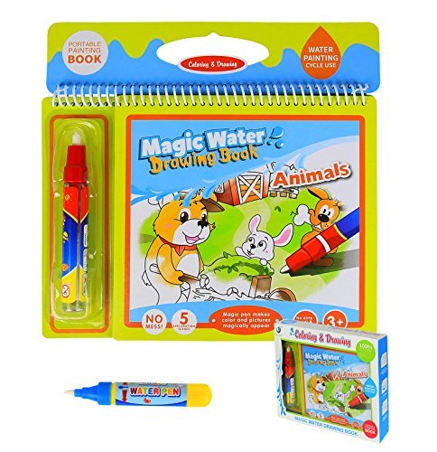 BBLIKE Magic Water Drawing Book,Water Colouring Doodle Book for Kids on The Go,Reusable Water Painting Kits with 2 Magic Pen Activity Toy Gift for Boys Girls Age 2 3 4 5 Year Toddler