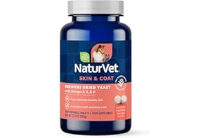 NaturVet Brewer's Dried Yeast Formula with Garlic Flavoring Plus Omegas for Dogs and Cats, 1000 ct Chewable Tablets, Made in 