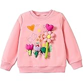 MYYUNUO Girls Pink Long Sleeve Sweatshirt Crewneck Pullover Cute Tops Toddler Kids 4-7 Years