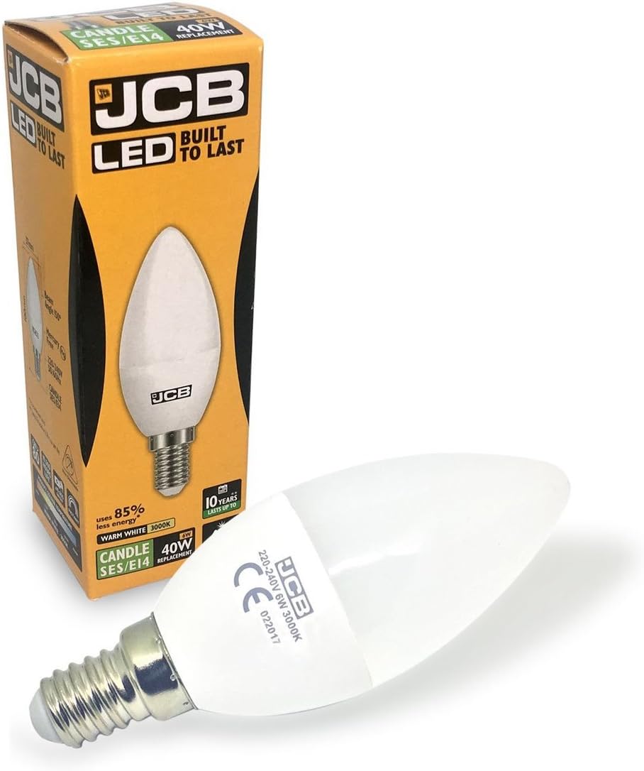 JCB 6w LED E14 Candle Bulbs Small Edison Screw, 40w Incandescent Bulb