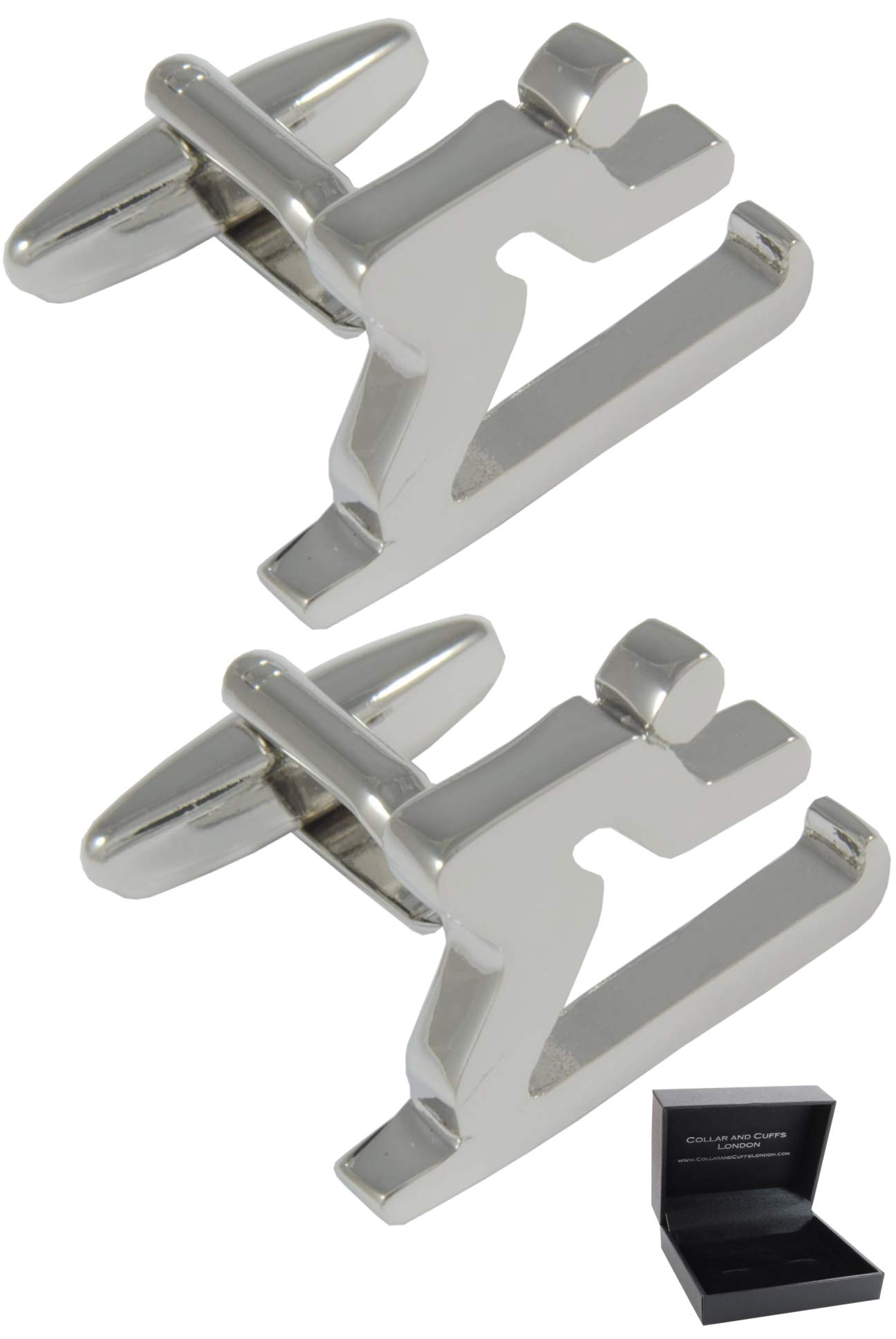 Cufflinks for Men + Presentation Box - Skiing - Speeding Downhill Skier - Solid Brass Metal - Snow Ski - Winter Sport - Silver Colour - One Pair