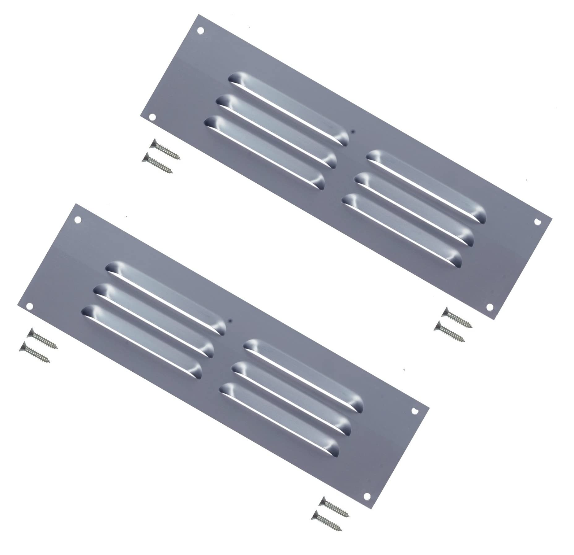 TERF® 9'' X 3'' Aluminium Louvre Air Vents 9'' X 3'' (225mm X 75mm) Grill Wall/Door Cover Ventilation Plate including Fixing Screw - Pack of 2