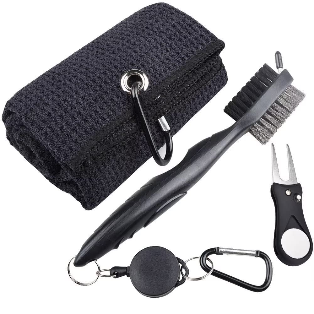 Berfea Golf Accessories Golf Club Cleaner 3 in 1 Cleaning Kit,Golf Club Cleaner Brush with Groove Cleaner,Golf Towel,Foldable Golf Divot Repair Tool,Golf Gifts for Men