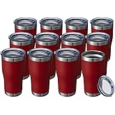 HASLE OUTFITTERS 20 oz Tumbler Bulk, Stainless Steel Tumblers with Lid, Vacuum Insulated Tumbler, Double Wall Powder Coated Cup, coffee mugs, Wine Red, 12 Pack