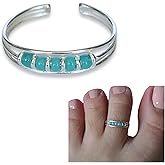 MiYa Jewelry Handmade Silver & Turquoise Color Beaded Triple Band Adjustable Toe Ring, 925 Sterling Silver, Thin Small Dainty Open Toe, Pinky or Knuckle Rings for Women