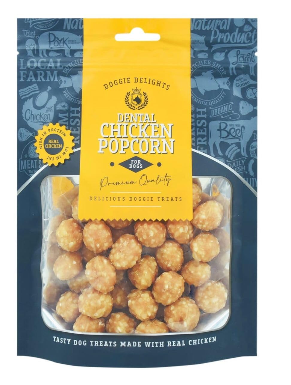 3x Doggie Delights Dog Treats For Dogs Premiam Quality Delicious Doggie Healthy Treats High In Protein Low in Fat Real (3x Chicken Popcorn 175g)