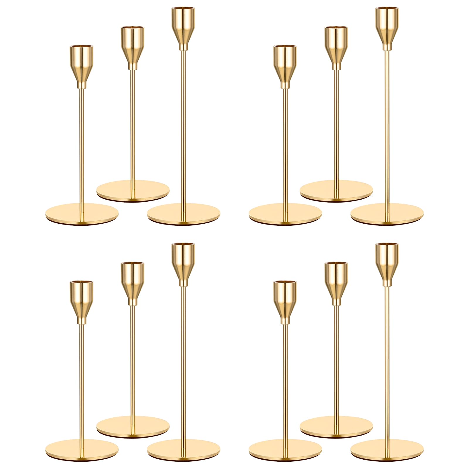 Set of 12 Gold Candlestick Holders, Candle Holder for Taper Candle Fits 3/4 inch Thick Candle&Led Candles, Retro Metal Candlesticks for Candlelight Dinner Wedding Banquet Decoration