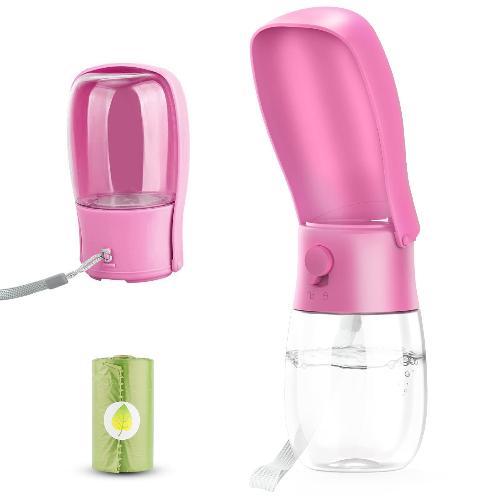 Gezimetie Dog Water Bottle - Foldable Dog Water Dispenser for Walking with Dog Waste Bag, Portable Pet Water Bottle for Travel, BPA Free Water Bottle for Cat, Rabbit,Puppy and Other Animal 300ML