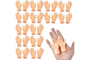 KAPEILUO 30pcs Mini Finger Hands Tiny Rubber Finger Puppets, Miniature Small Hands Realistic Design Mini Prank Hand Gag Performance Party Favors for Adults Kids(15 Left & 15 Right)