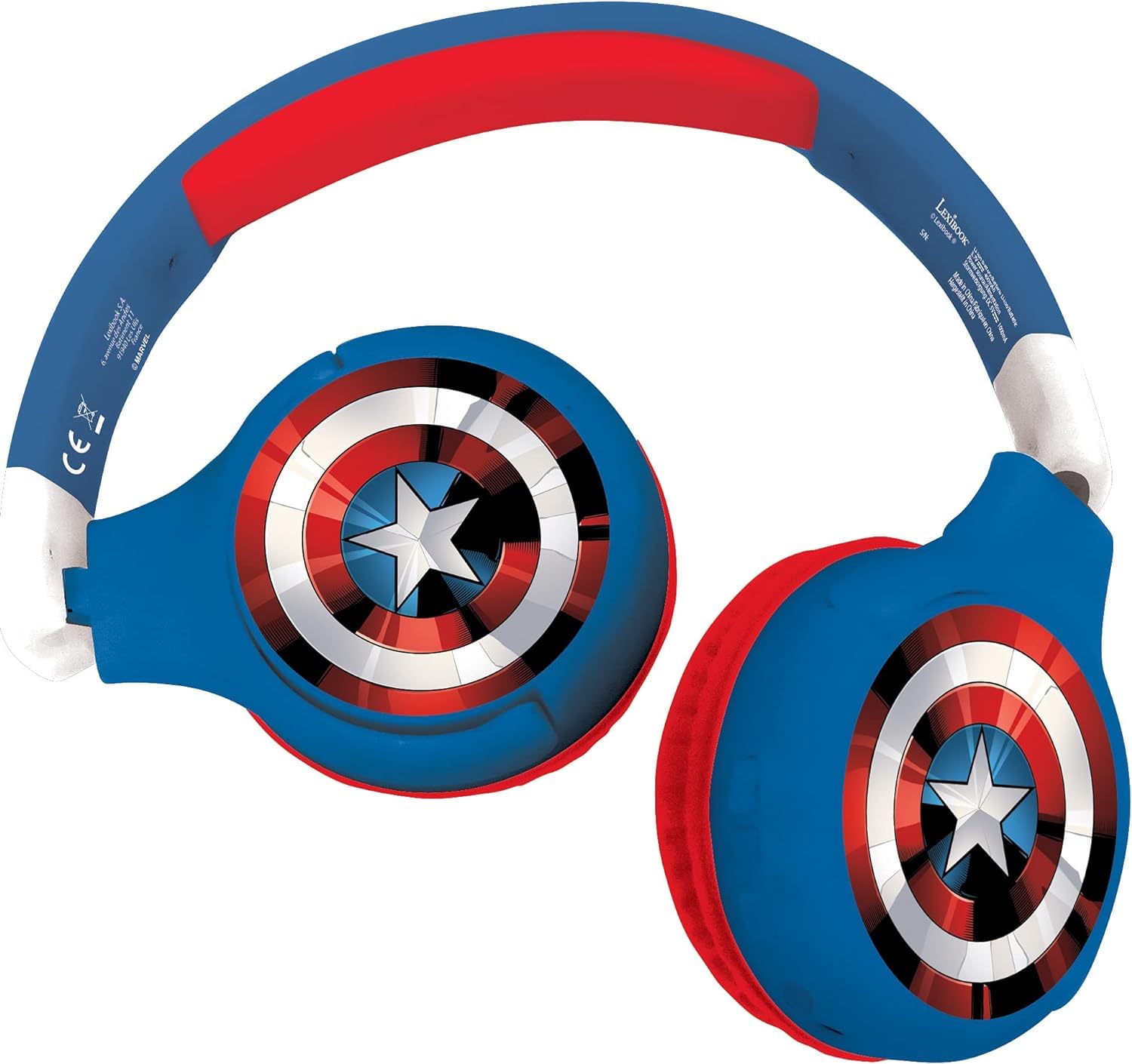 LEXIBOOK, The Avengers, 2-in-1 Bluetooth Headphones for Kids - Stereo Wireless Wired, Kids safe for Boys Girls, Foldable, Adjustable, red/blue, HPBT010AV