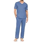 COLORFULLEAF Men's Pajama Sets Comfy Sleepwear Short Sleeve Pjs Set Nightwear Cotton Pajamas for Men with Pockets