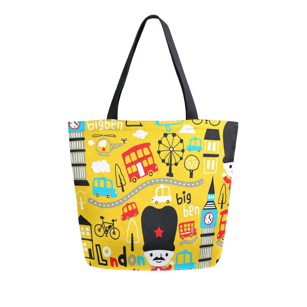 ZZXXB London City Big Ben Reusable Grocery Shopping Bag Heavy Duty Canvas Tote Bag Large Collapsible Washable Handbag Shoulder for Women