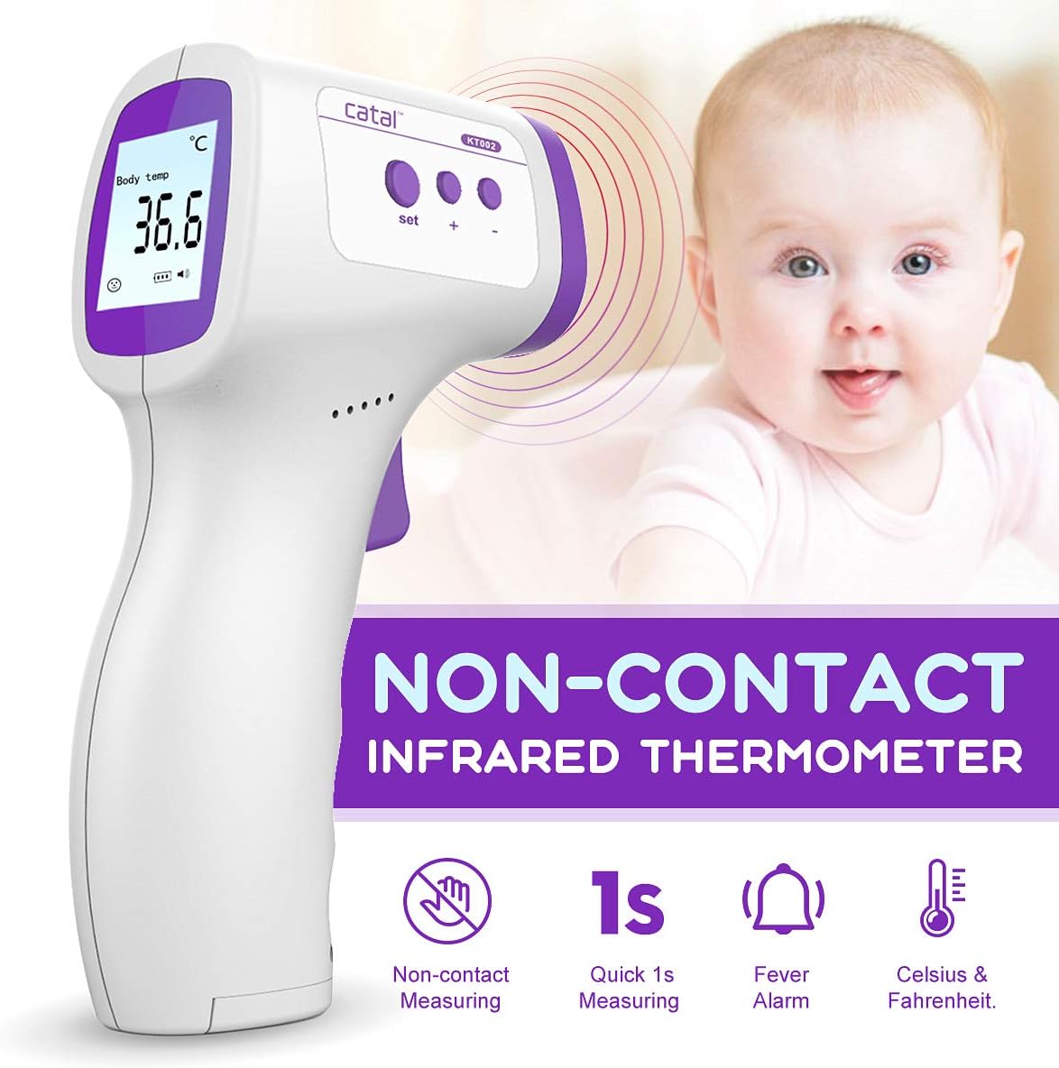 Catal IR Non Contact Infrared Body Thermometer Heat Gun CE Fast Measurement of Temperature Gun Readings with LCD Display Handheld Thermometer Temperature Meter Non-Contact Forehead Measuring - Image 5