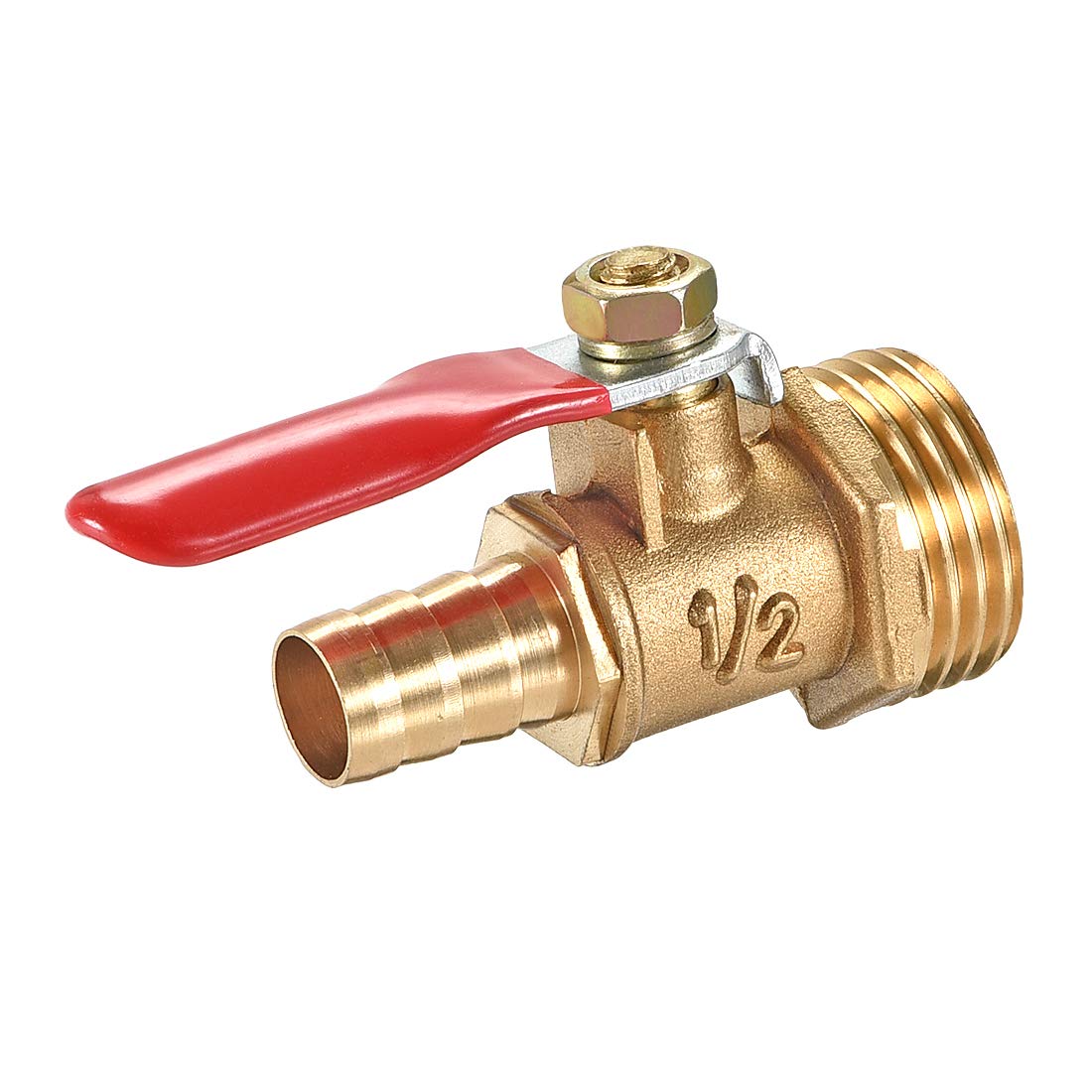 uxcell Brass Air Ball Valve Shut-Off Switch G1/2 Male to 3/8" Hose Barb Pipe Tubing Fitting Coupler 180 Degree Operation Handle